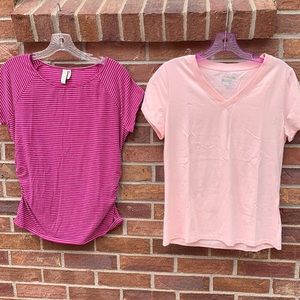 Short sleeve gray striped and plain pink shirts